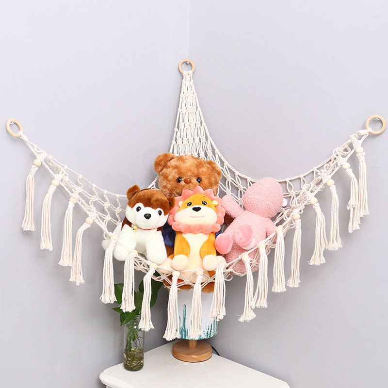 Custom Stuffed Animal Storage Hammock,Hanging Macrame Boho Tassels Hammock Net Toy Organizer Net Holder For Home Decor