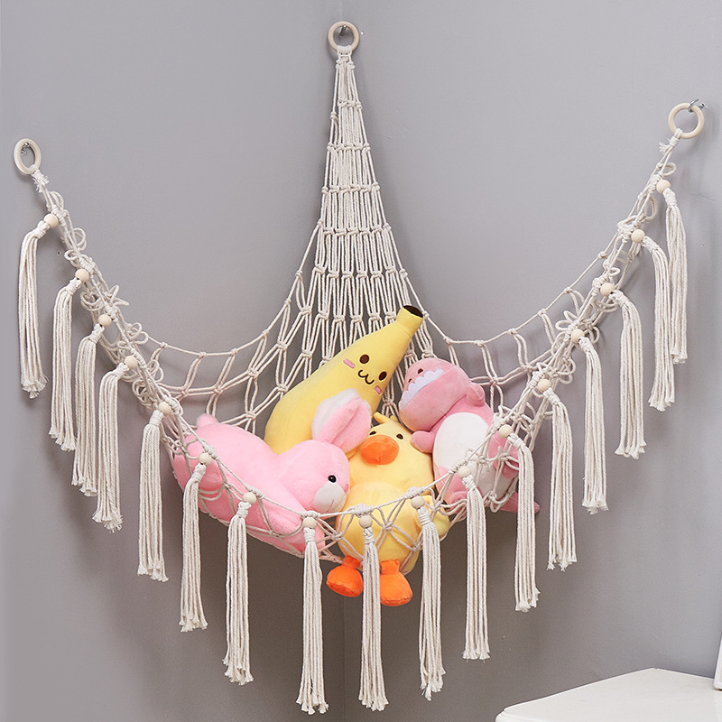 Custom Stuffed Animal Storage Hammock,Hanging Macrame Boho Tassels Hammock Net Toy Organizer Net Holder For Home Decor