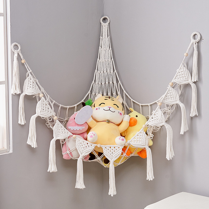 Custom Stuffed Animal Storage Hammock,Hanging Macrame Boho Tassels Hammock Net Toy Organizer Net Holder For Home Decor