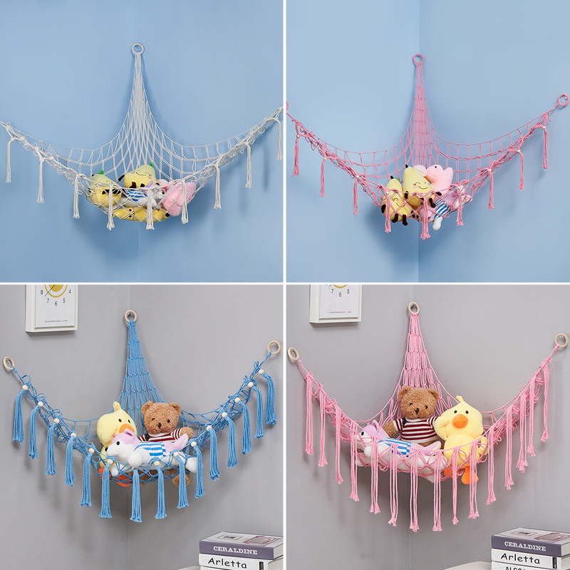 Hot Selling Handmade Large Macrame Toy Hammock Organizer Stuffed Animal Display Corner Hanging Animal Toy Hammock