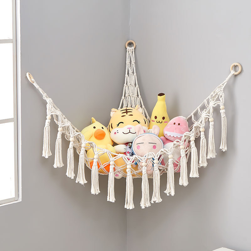 Hot Selling Handmade Large Macrame Toy Hammock Organizer Stuffed Animal Display Corner Hanging Animal Toy Hammock