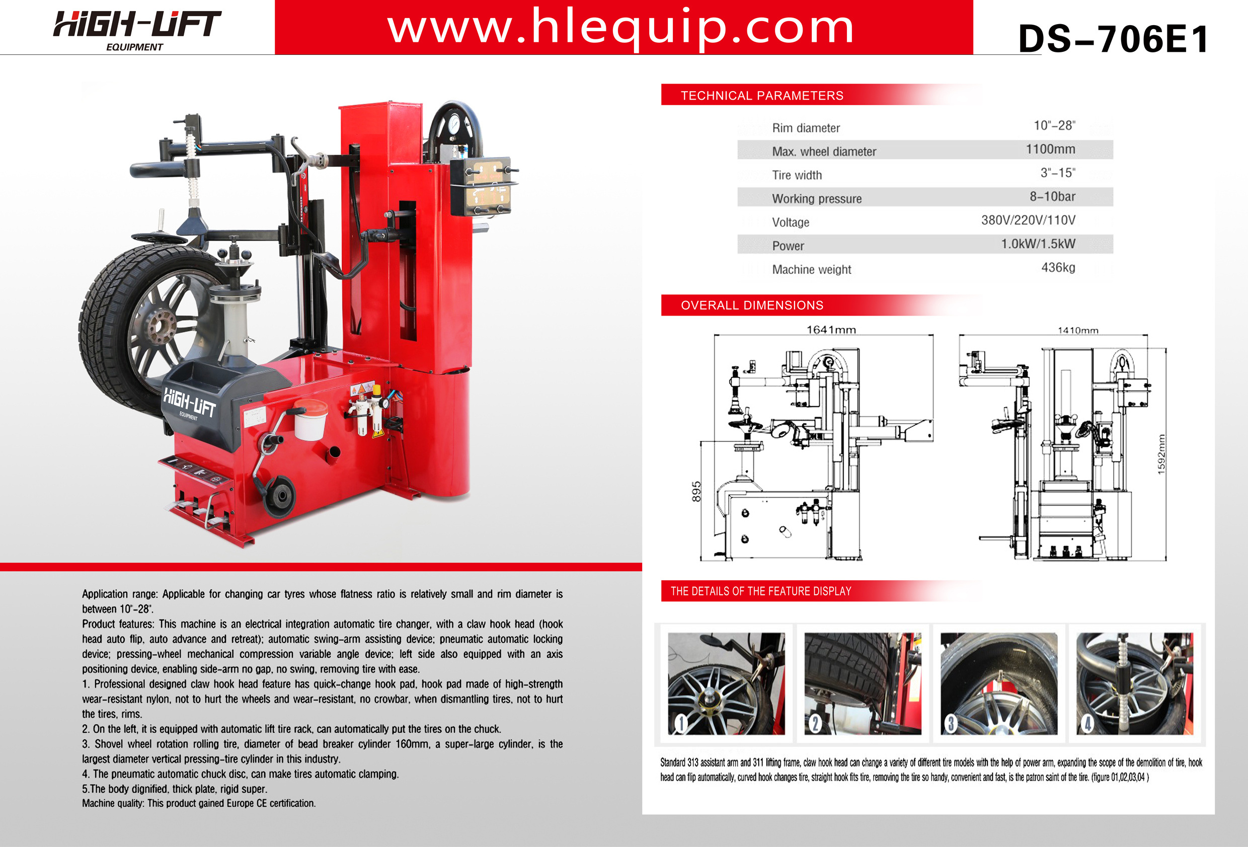 DS-706E1 Automatic tyre changer machine and tire equipment Rim diameter 10''-28''