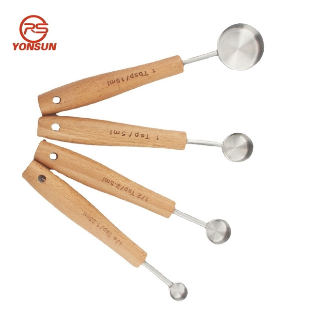 8pcs Premium Stainless Steel Measuring Spoons cups set with Rubber Wood handle Baking Tools Set measuring tools