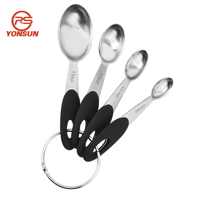 8pcs Premium Stainless Steel Oval shape Measuring Spoons cups set with Rubber handle Baking Tools Set