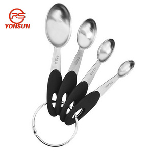 8pcs Premium Stainless Steel Oval shape Measuring Spoons cups set with Rubber handle Baking Tools Set