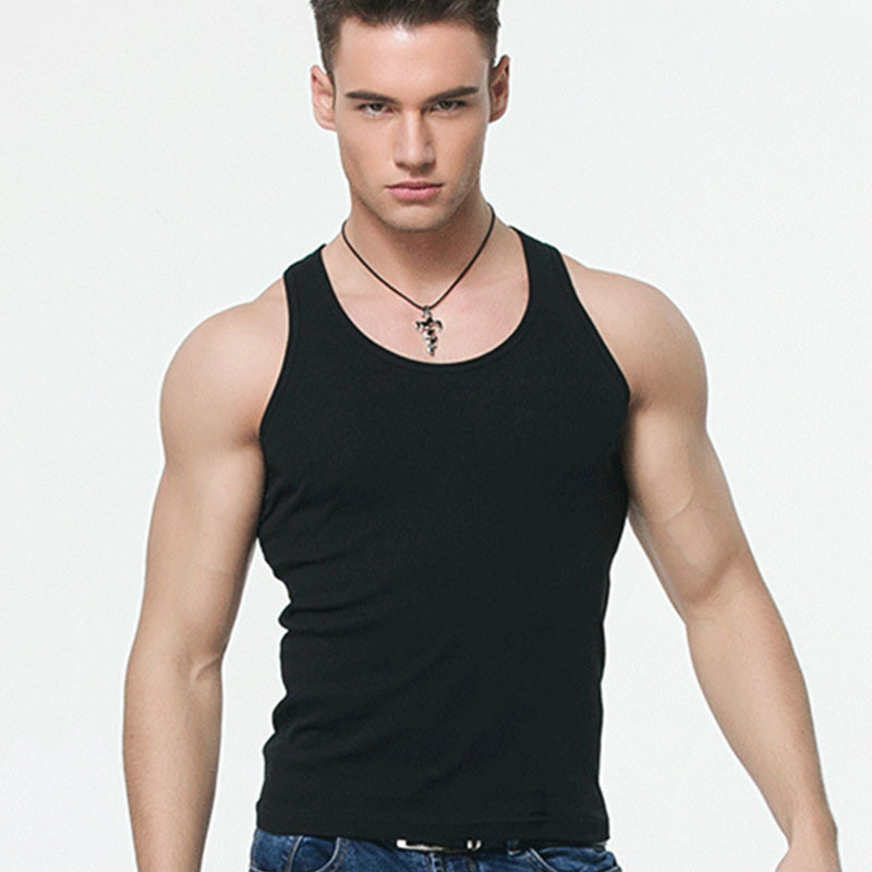 Manufacturers Solid Color Ribbed Undershirt Sports Fitness Seamless Black Men Vest For Summer