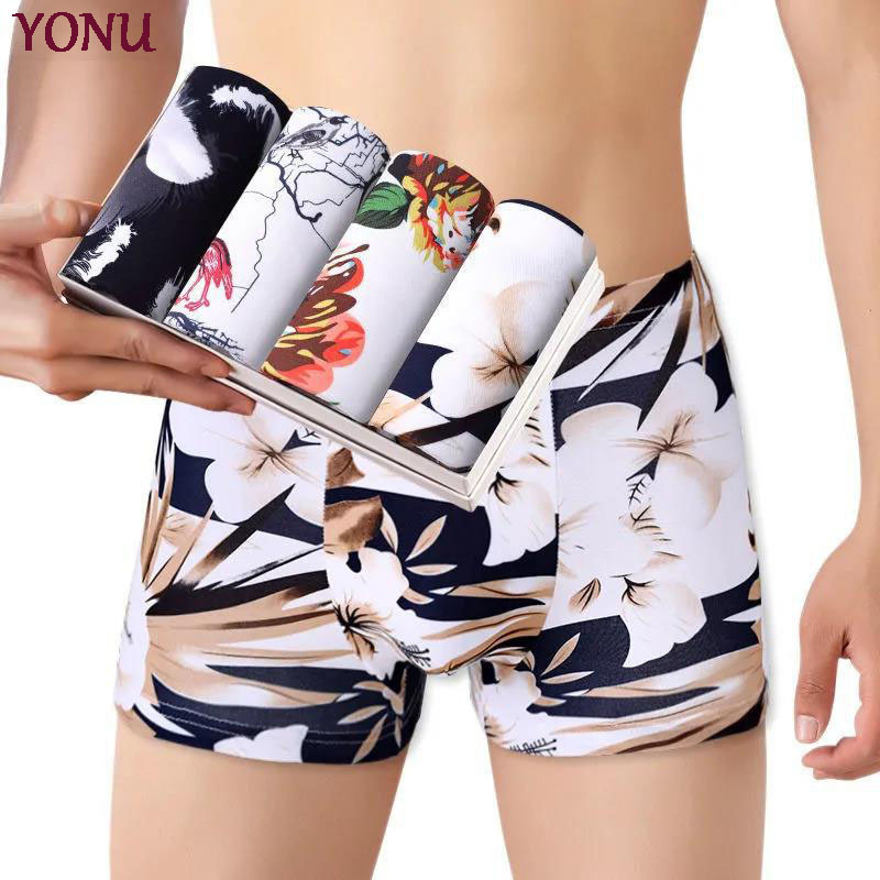 Factory Direct Sale Summer Men's Breathable Cool Underwear Mid-Rise Printed Boxer Briefs