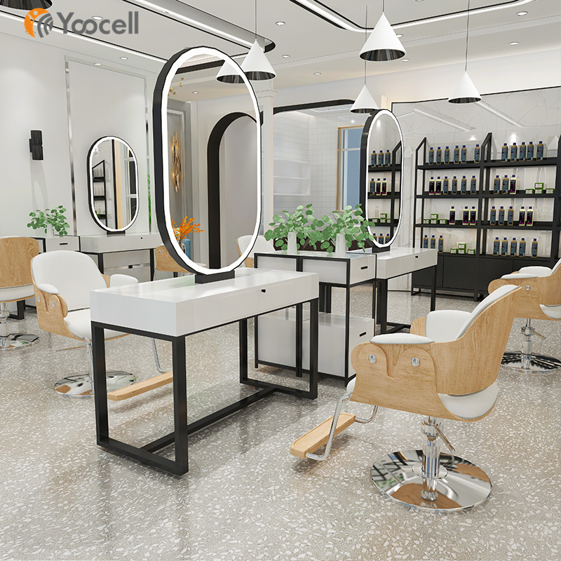 Yoocell  New Design salon barber double sided /single sided mirror station Barber Styling Station with Storage