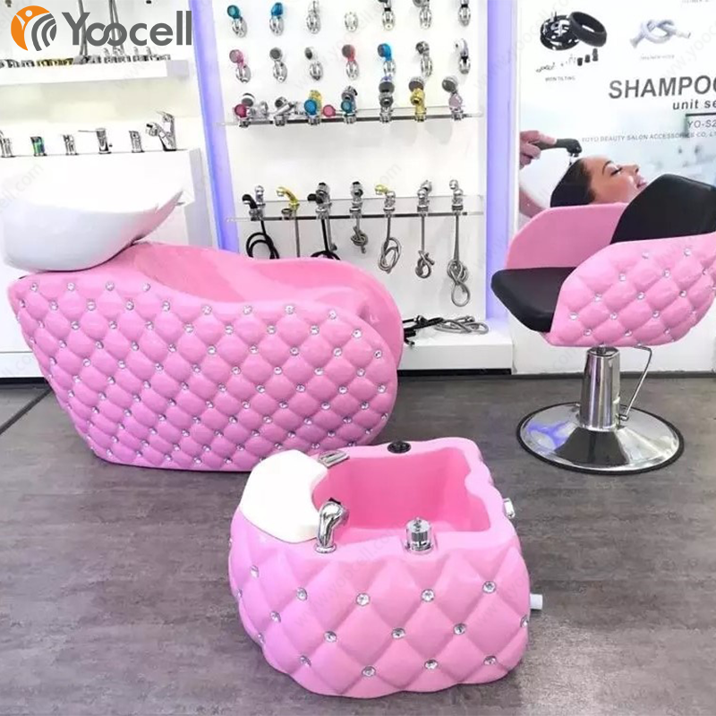 Pink salon shampoo chair salon furniture package styling hair backwash sink ceramic bowl chair