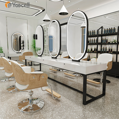 Yoocell  New Design salon barber double sided /single sided mirror station Barber Styling Station with Storage