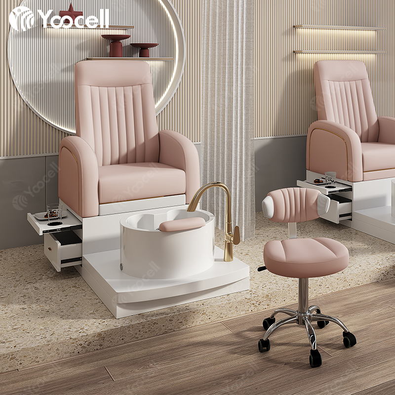 Yoocell new nail salon furniture luxury pedicure chairs pink platform doshower massaging manicure pedicure chair foot spa