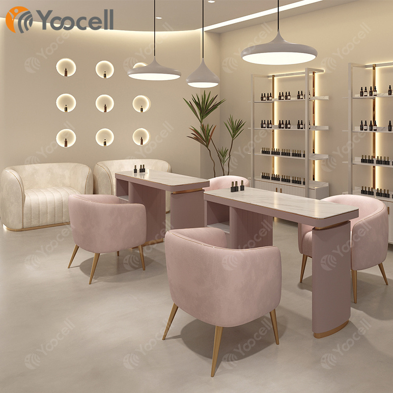 Yoocell pink nail salon no plumbing pedicure chair pipeless nail tables and chairs sets manicure table salon stool chair