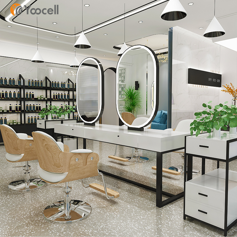 Yoocell  New Design salon barber double sided /single sided mirror station Barber Styling Station with Storage