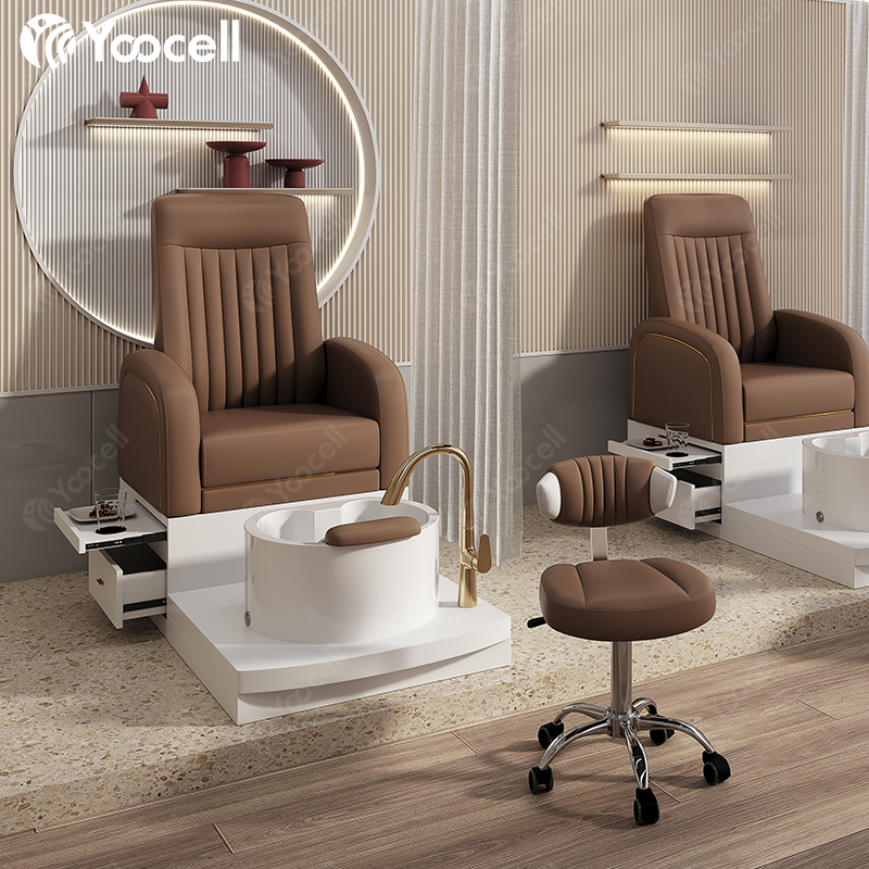 Yoocell new nail salon furniture luxury pedicure chairs pink platform doshower massaging manicure pedicure chair foot spa