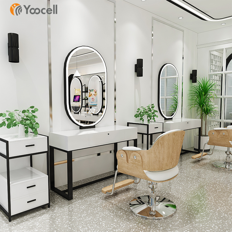 Yoocell  New Design salon barber double sided /single sided mirror station Barber Styling Station with Storage