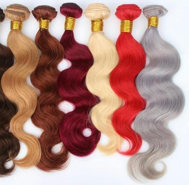 virgin hair weave colored red/blonde/ombre hair extension bundles