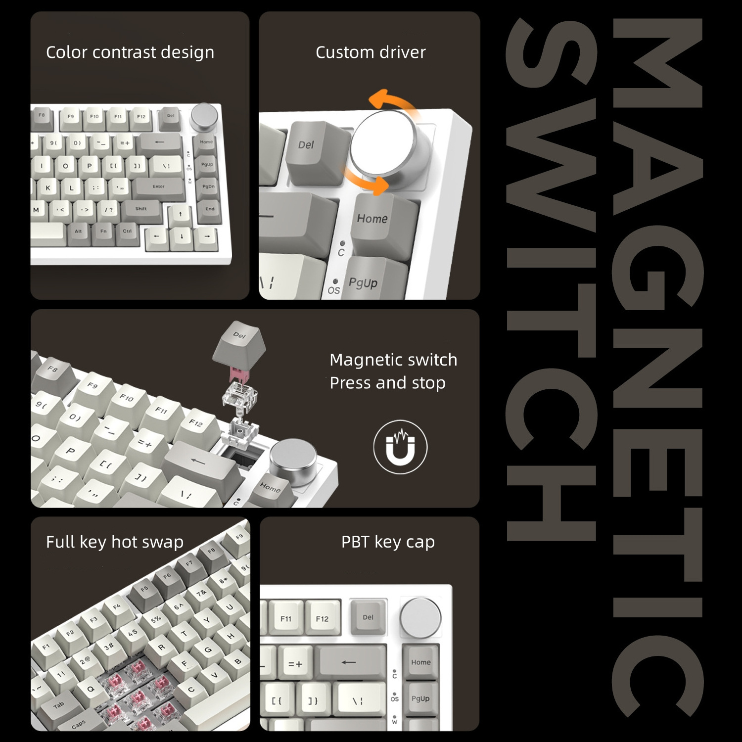 Computer Rgb Pc Hot Swappable Mechanical Keyboard Teclado Gamer 75% Knob Magnetic Switch Mechanical Keyboard