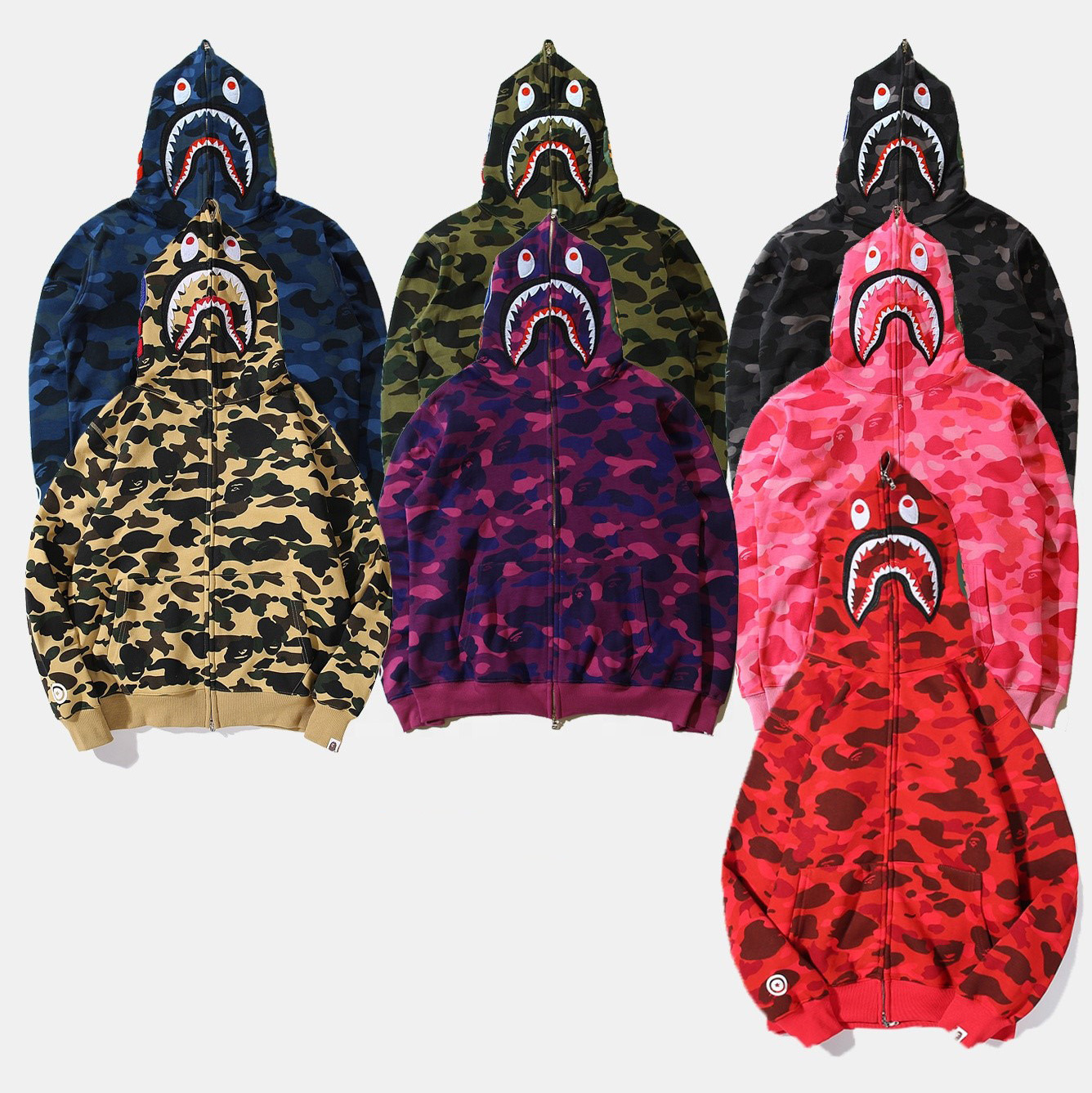 full zip up bapees shark hoodie Camouflage Cotton Polyester  Custom Logo Sweatshirt Supplier men's bapees hoodies