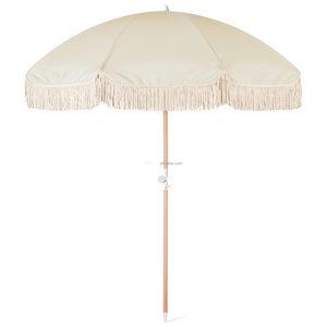 Outdoor Wood Custom Parasol Vintage Sun Umbrella Garden  Beach Umbrella With Tassels