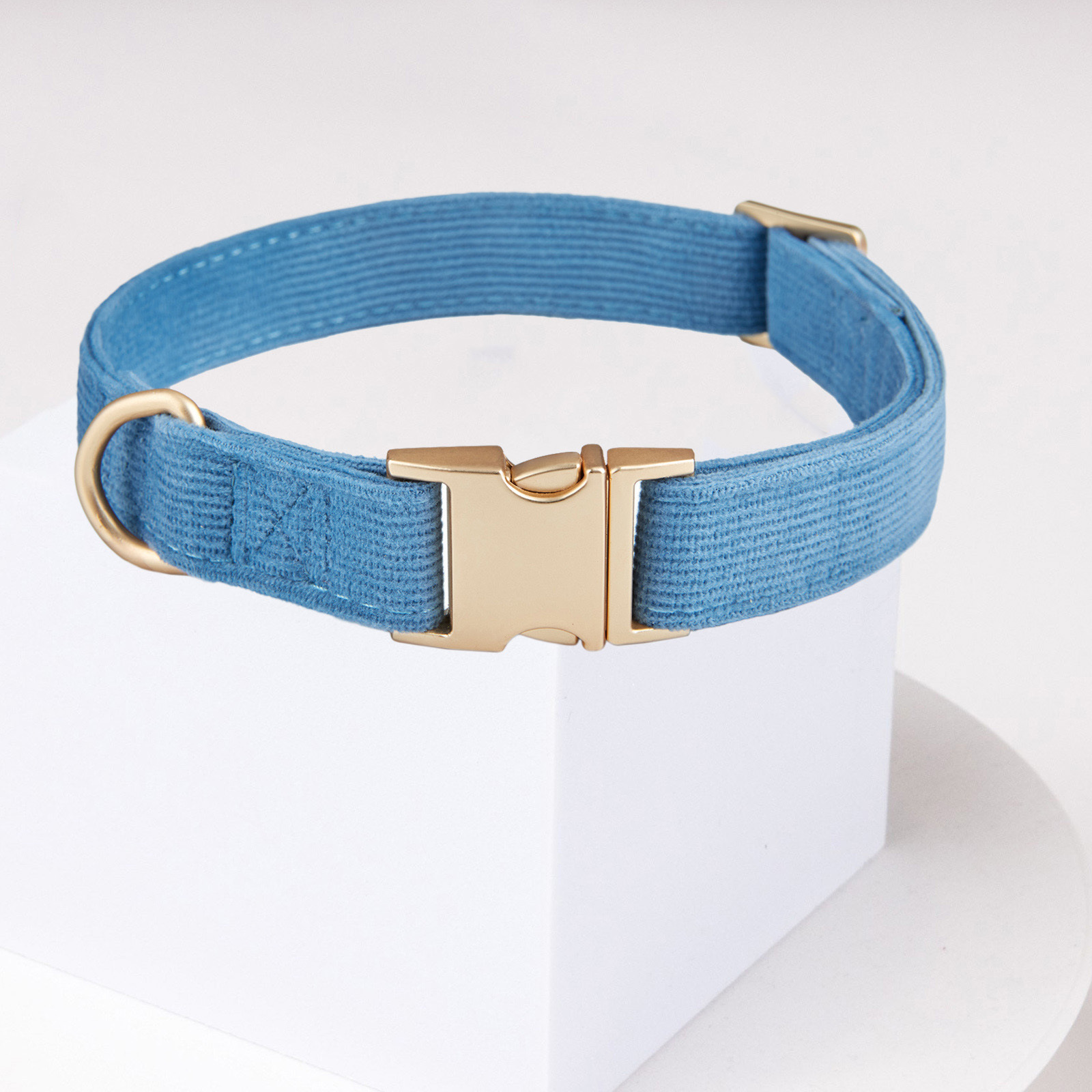 Hot Selling Manufacturer Adjustable Double Layer SOft Corduroy Fabric Dog Collar with Metal Buckle