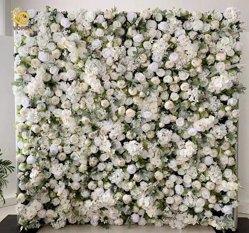 YOPIN-101 3D Cloth Back Artificial Silk Roll Up Flower Wall Rose Wedding Backdrop