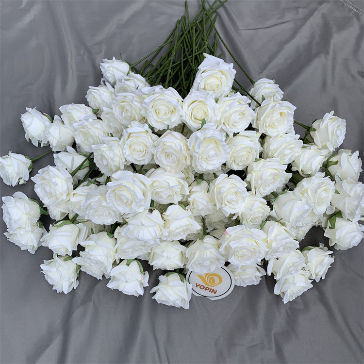 YOPIN-150 Wholesale Artificial Centerpiece Flower White Single Rose Without Leaves Flower