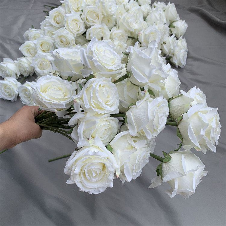 YOPIN-150 Wholesale Artificial Centerpiece Flower White Single Rose Without Leaves Flower