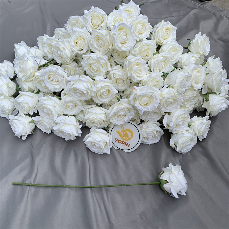 YOPIN-150 Wholesale Artificial Centerpiece Flower White Single Rose Without Leaves Flower