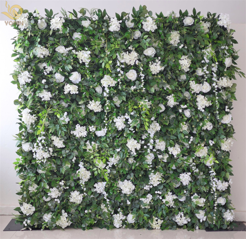 YOPIN-101 3D Cloth Back Artificial Silk Roll Up Flower Wall Rose Wedding Backdrop