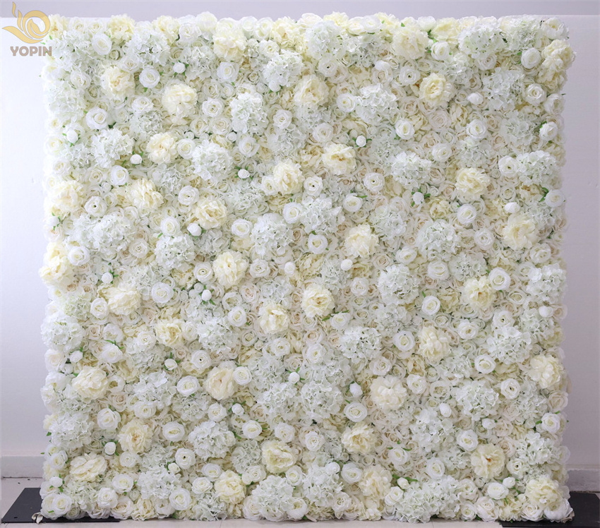 YOPIN-101 3D Cloth Back Artificial Silk Roll Up Flower Wall Rose Wedding Backdrop