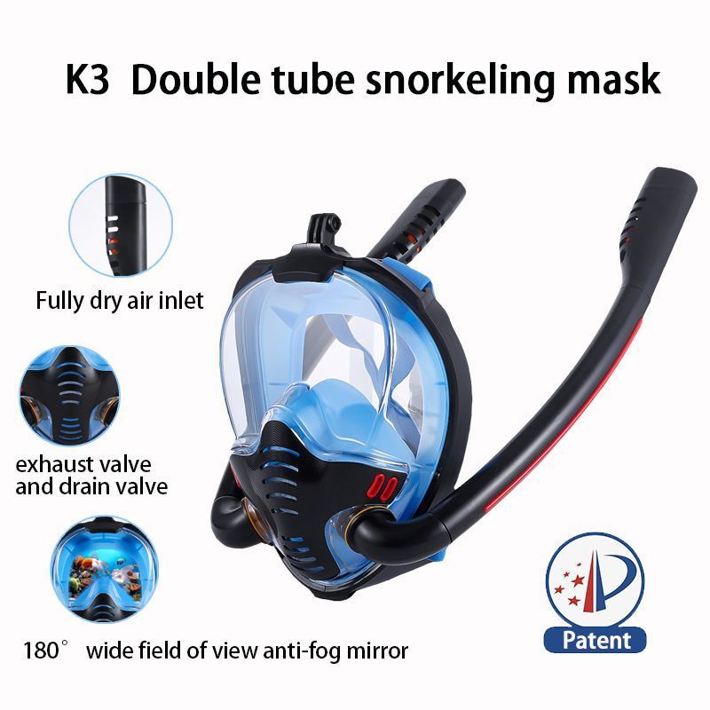 Eco Friendly Swim Scuba Diving Full Face Mask Go Pro Mount Double Tubes Diving Mask For Adults