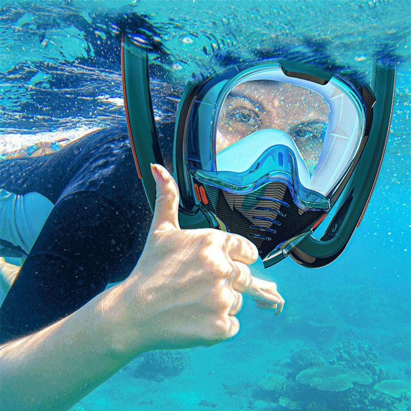 Eco Friendly Swim Scuba Diving Full Face Mask Go Pro Mount Double Tubes Diving Mask For Adults