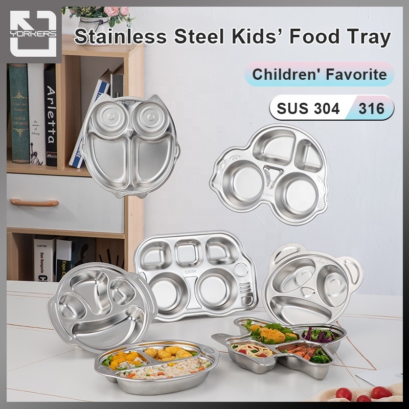 Stainless Steel Kid's Food Tray - Direct Order 304/316 Stainless Steel Lunch Box Cartoon Shape Divided Dinner Plate For Kids