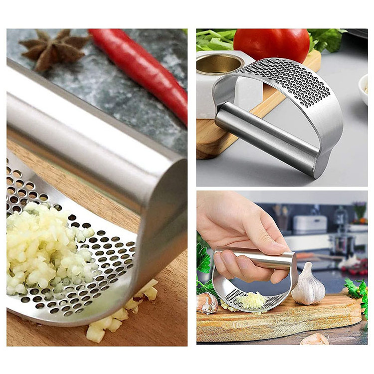 Kitchen Hand Held Garlic Chopper Ginger Stainless Steel Garlic Press Crusher