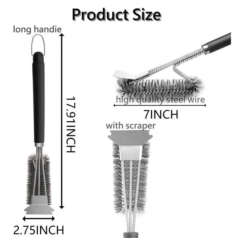 BBQ Cleaner Barbecue 3 in 1 Cleaner Cleaning Brush Grill Brush and Scraper