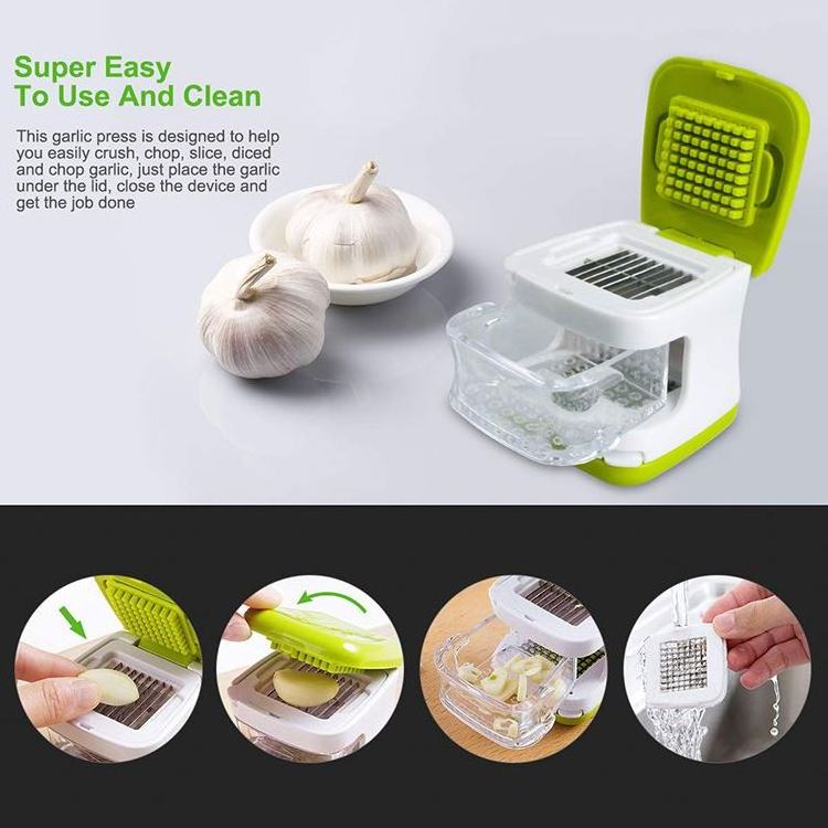 Garlic Press 3 in 1 Garlic Cube Slicer Chopper Crusher Dicer Easily Slice Garlic Premium Quality