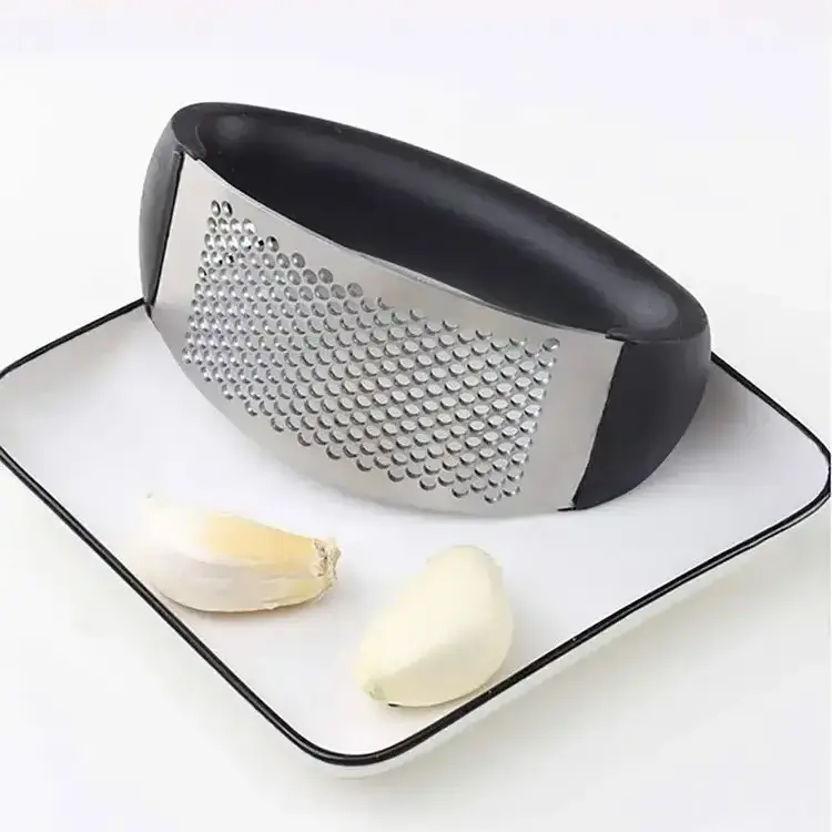 Stainless Steel Garlic Press Rocker Set Scraper - Arc Shape Design Garlic Crusher With Comfortable Grip