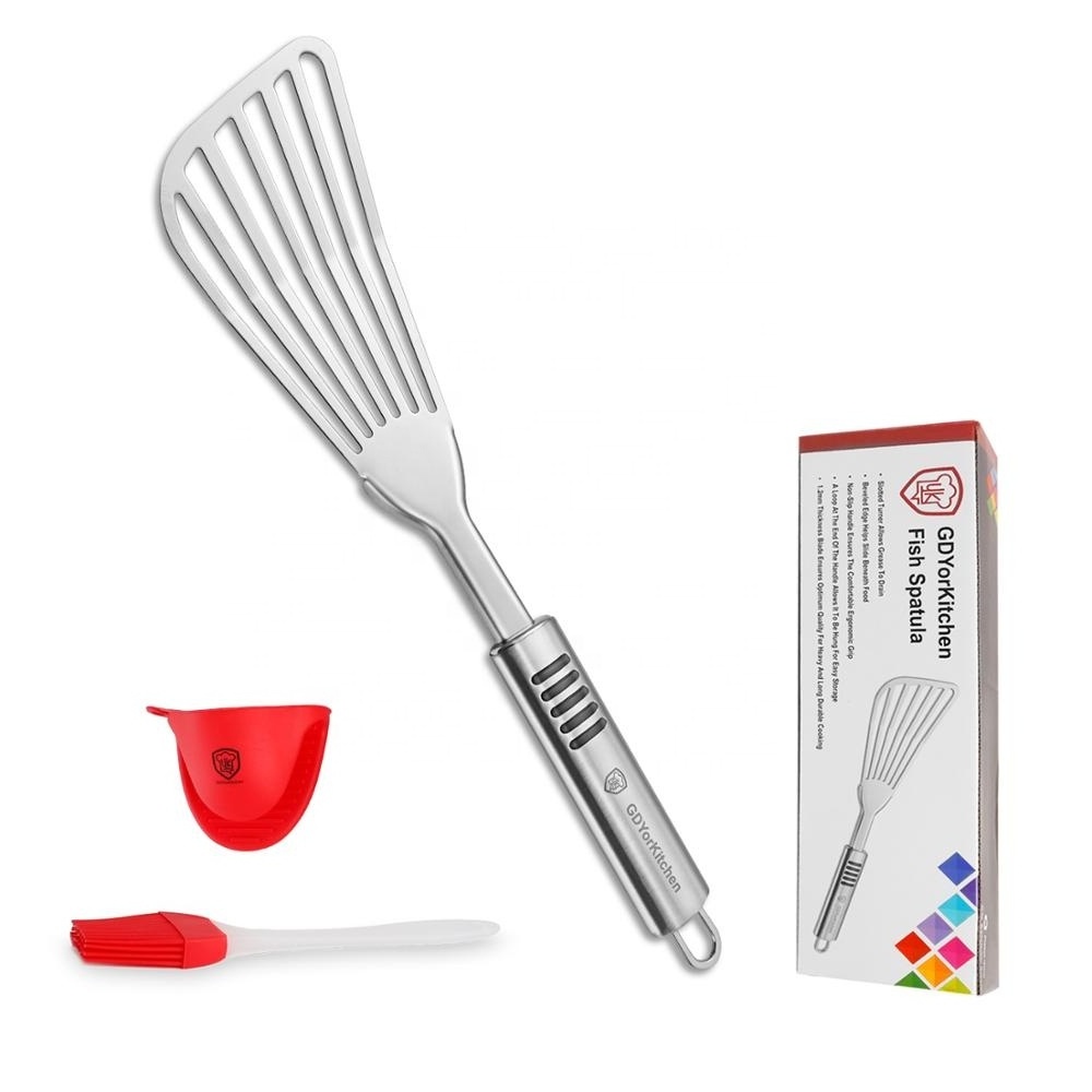 Fish Spatula - Stainless Steel Slotted Turner with Durable 1.2mm Thickness Blade for Turning, Flipping, Frying and Grilling