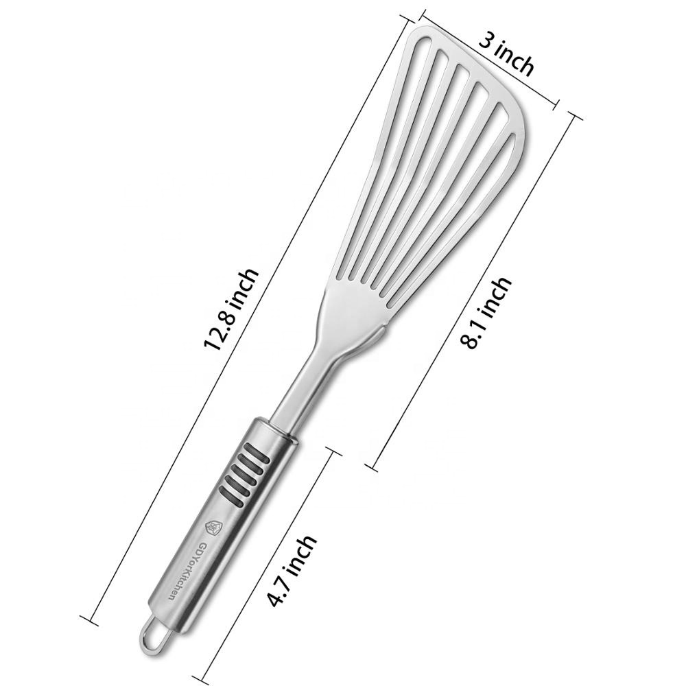 Fish Spatula - Stainless Steel Slotted Turner with Durable 1.2mm Thickness Blade for Turning, Flipping, Frying and Grilling