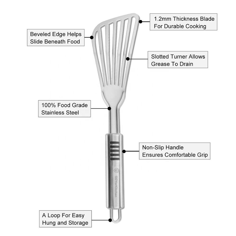 Fish Spatula - Stainless Steel Slotted Turner with Durable 1.2mm Thickness Blade for Turning, Flipping, Frying and Grilling