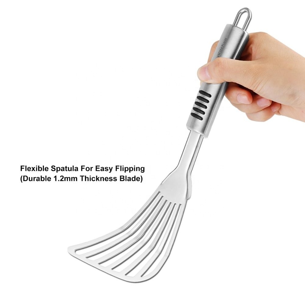 Fish Spatula - Stainless Steel Slotted Turner with Durable 1.2mm Thickness Blade for Turning, Flipping, Frying and Grilling