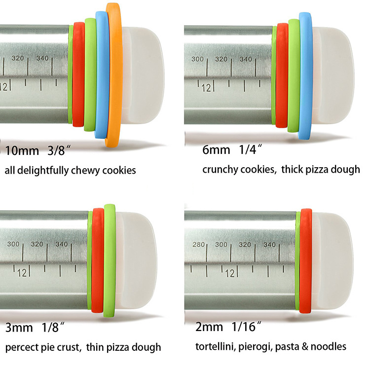 Adjustable Stainless Steel Rolling Pin with Thickness Rings (Silicone Baking Pastry Mat - SELLING SEPARATELY)