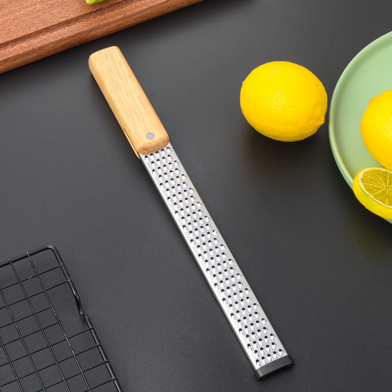 New produces Kitchen Accessories stainless steel kitchen lemon cheese ginger zester grater with wooden handle Chopper Slicer