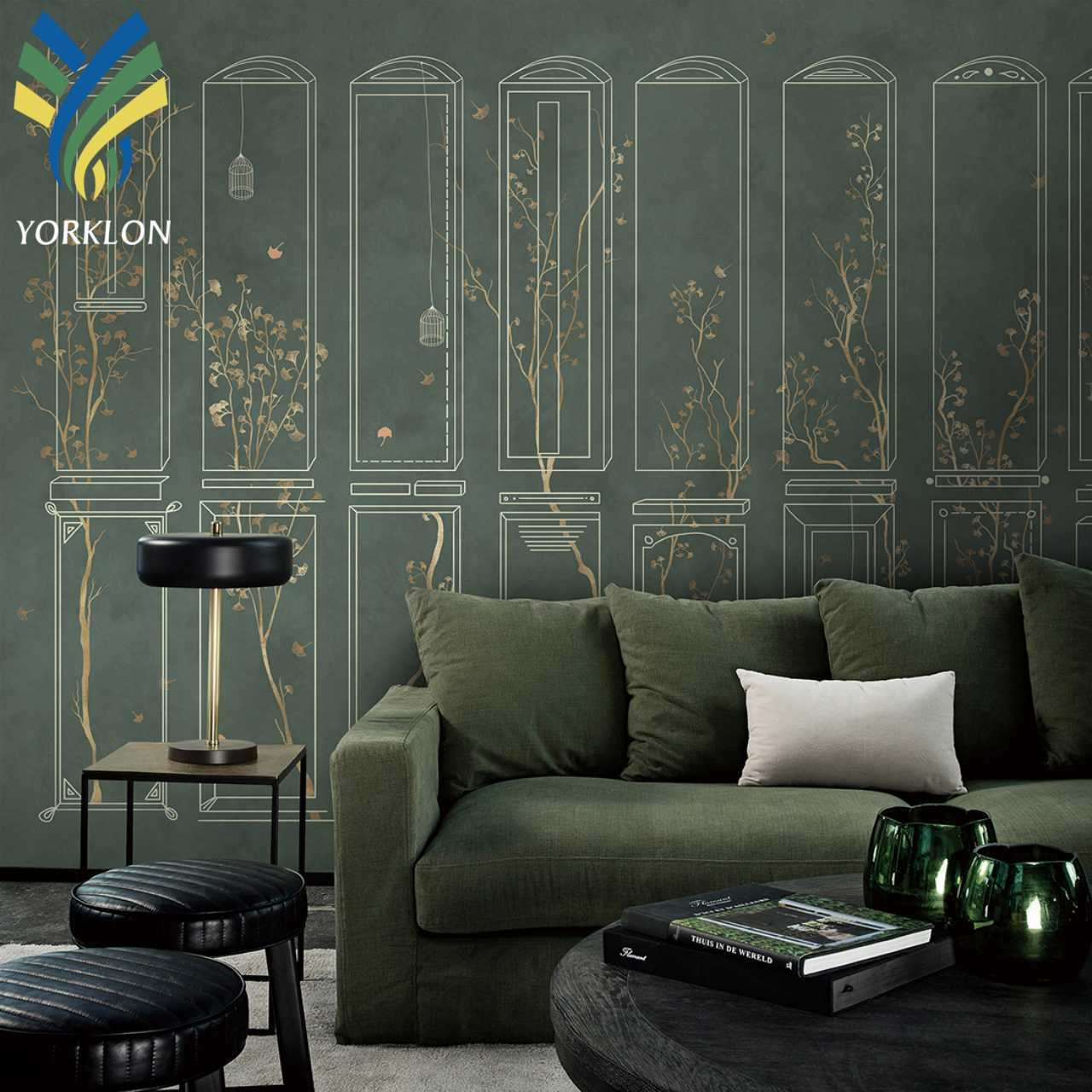 YKEAX 310 Luxury Green Birds Floral Wall Decor Chinese Living Room 3D 5D Chinoiseris Wallpaper Mural