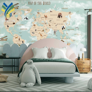 Customized 3D World Map Cartoon Animal Hot Air Balloon Mural Wall paper For Children's Kids Girl Boy Baby Bedroom