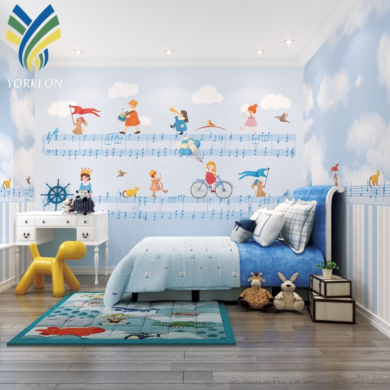 Custom Music Blue White Children Room Pink 3D Kids Cartoon Mural Wall paper Bedroom Decoration For Baby Girl