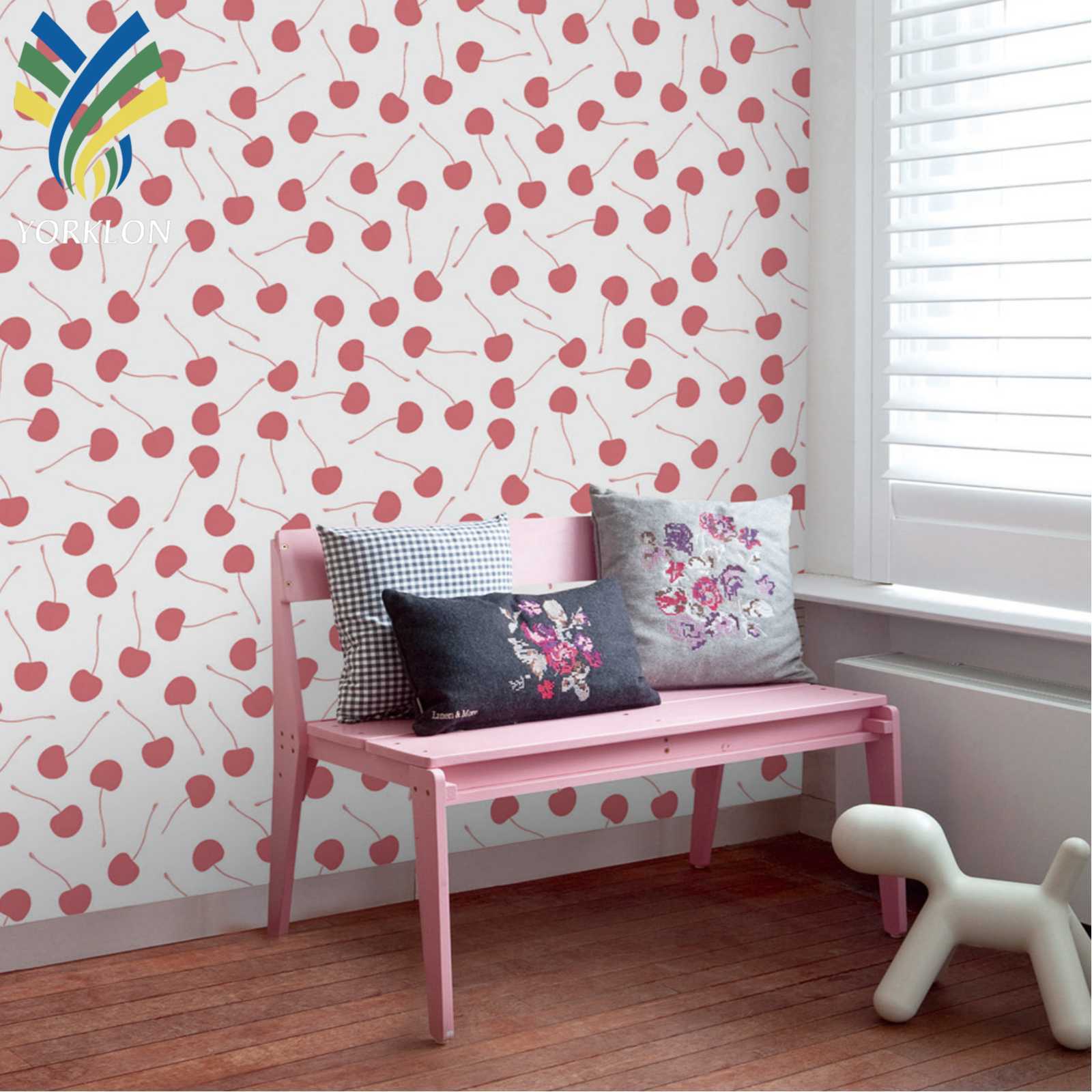 Custom Children Wall Wallpapers Polka Dots Baby Wall Paper Kids Bedrooms Pink Cherry Mural Wallpaper For Girls Bedroom