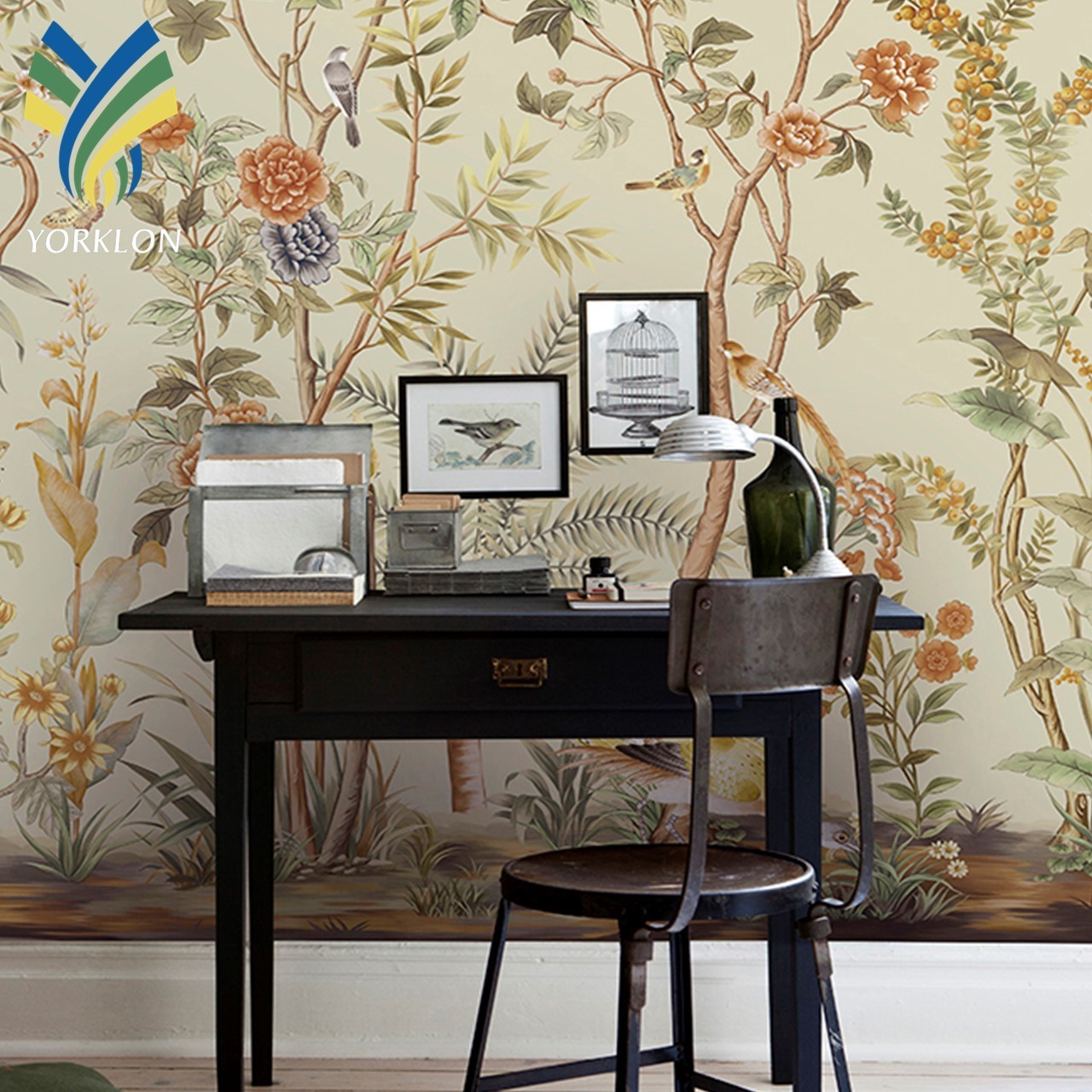 Customized 3D Chinese Flower Floral Bird Chinoiserie Mural Wallpaper