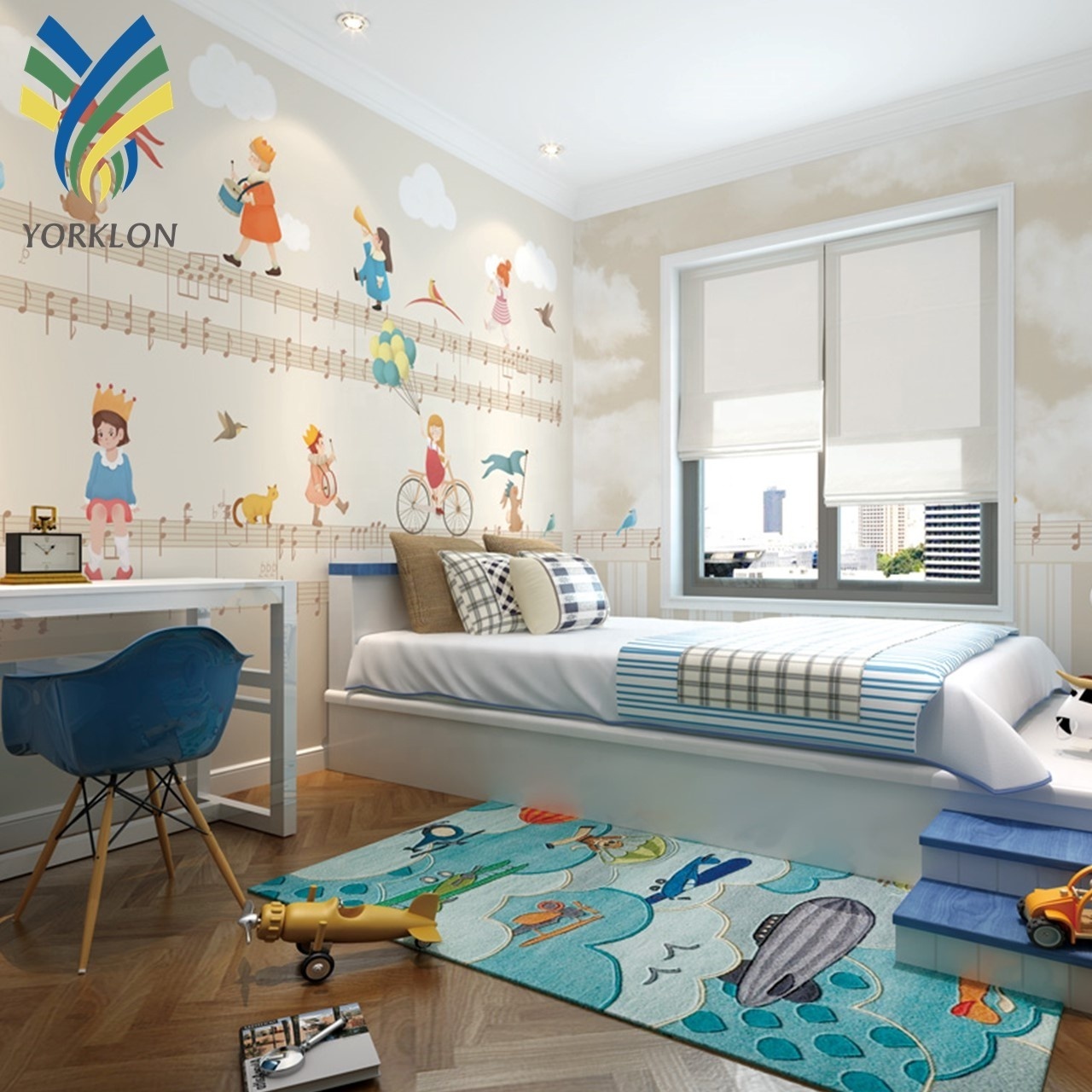 Custom Music Blue White Children Room Pink 3D Kids Cartoon Mural Wall paper Bedroom Decoration For Baby Girl