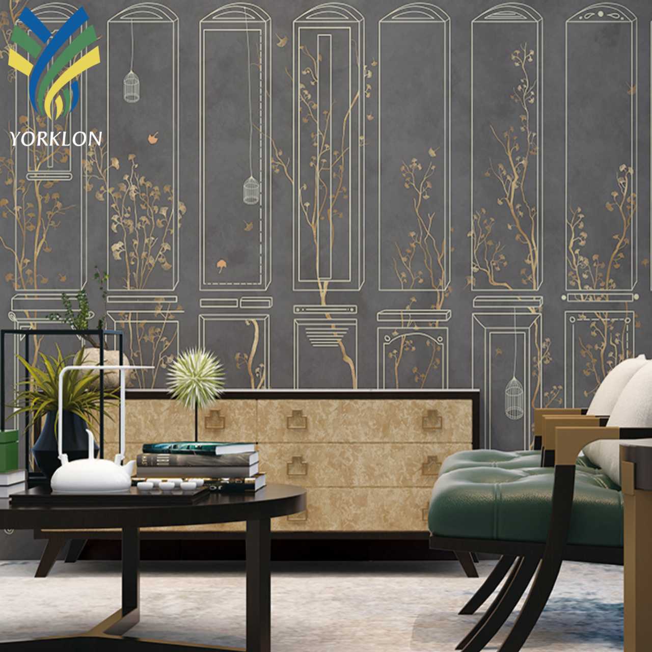 YKEAX 310 Luxury Green Birds Floral Wall Decor Chinese Living Room 3D 5D Chinoiseris Wallpaper Mural